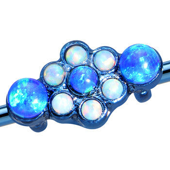 Blue Synthetic Opal Blue Anodized Flower Industrial Barbell 38mm