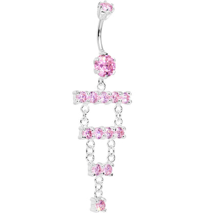 925 SilverPink CZ Chandelier Ladder Style Dangle Belly Ring