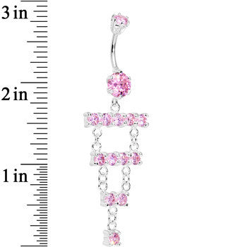 925 SilverPink CZ Chandelier Ladder Style Dangle Belly Ring