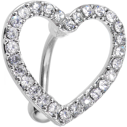 Clear Cubic Zirconia Hollow Heart Top Mount Belly Ring