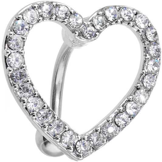 Clear Cubic Zirconia Hollow Heart Top Mount Belly Ring