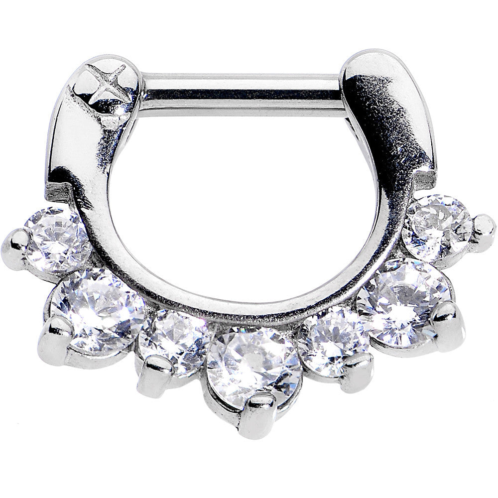 14G 5/16 Seven Clear Cubic Zirconia Septum Clicker