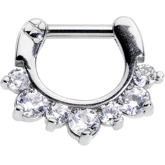 14G 5/16 Seven Clear Cubic Zirconia Septum Clicker