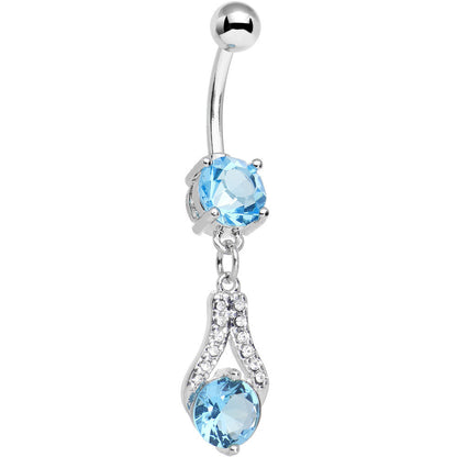 Clear Blue CZ Gem Take Hold Teardrop Dangle Belly Ring