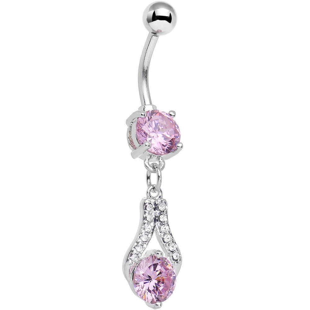 Clear Pink CZ Gem Take Hold Teardrop Dangle Belly Ring