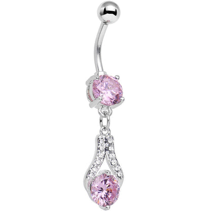 Clear Pink CZ Gem Take Hold Teardrop Dangle Belly Ring