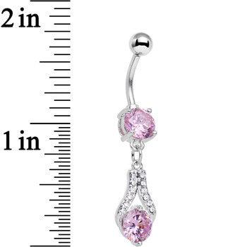 Clear Pink CZ Gem Take Hold Teardrop Dangle Belly Ring