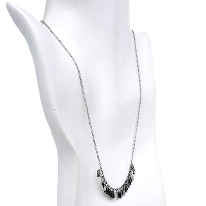 Burnished Silver Clear Necklace and Stud Earring Set