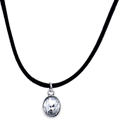 Burnished Silver Clear Necklace and Stud Earring Set