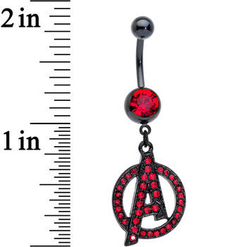 Officially Licensed Red CZ Avengers Logo Charm Dangle Belly Ring