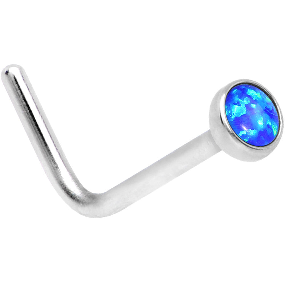 20G 2mm Blue Synthetic Opal L-Shaped Nose Ring