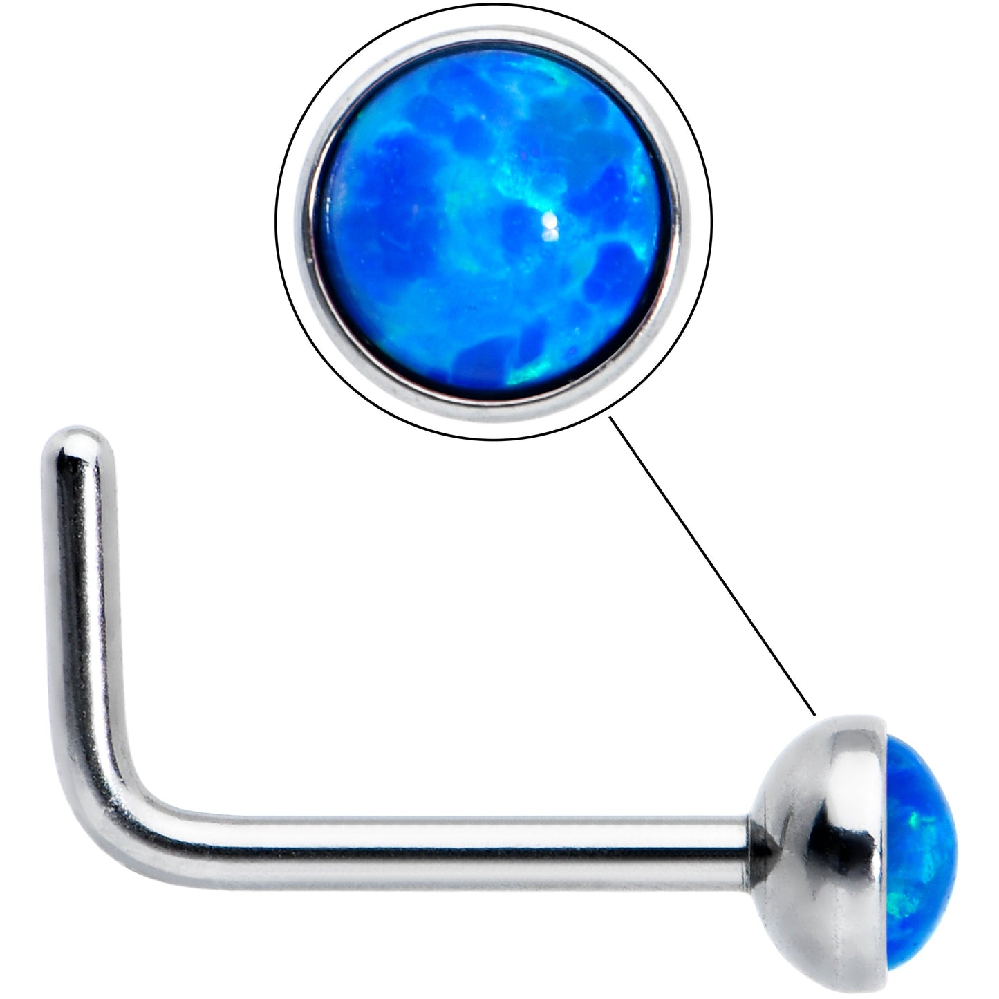 20G 2mm Blue Synthetic Opal L-Shaped Nose Ring