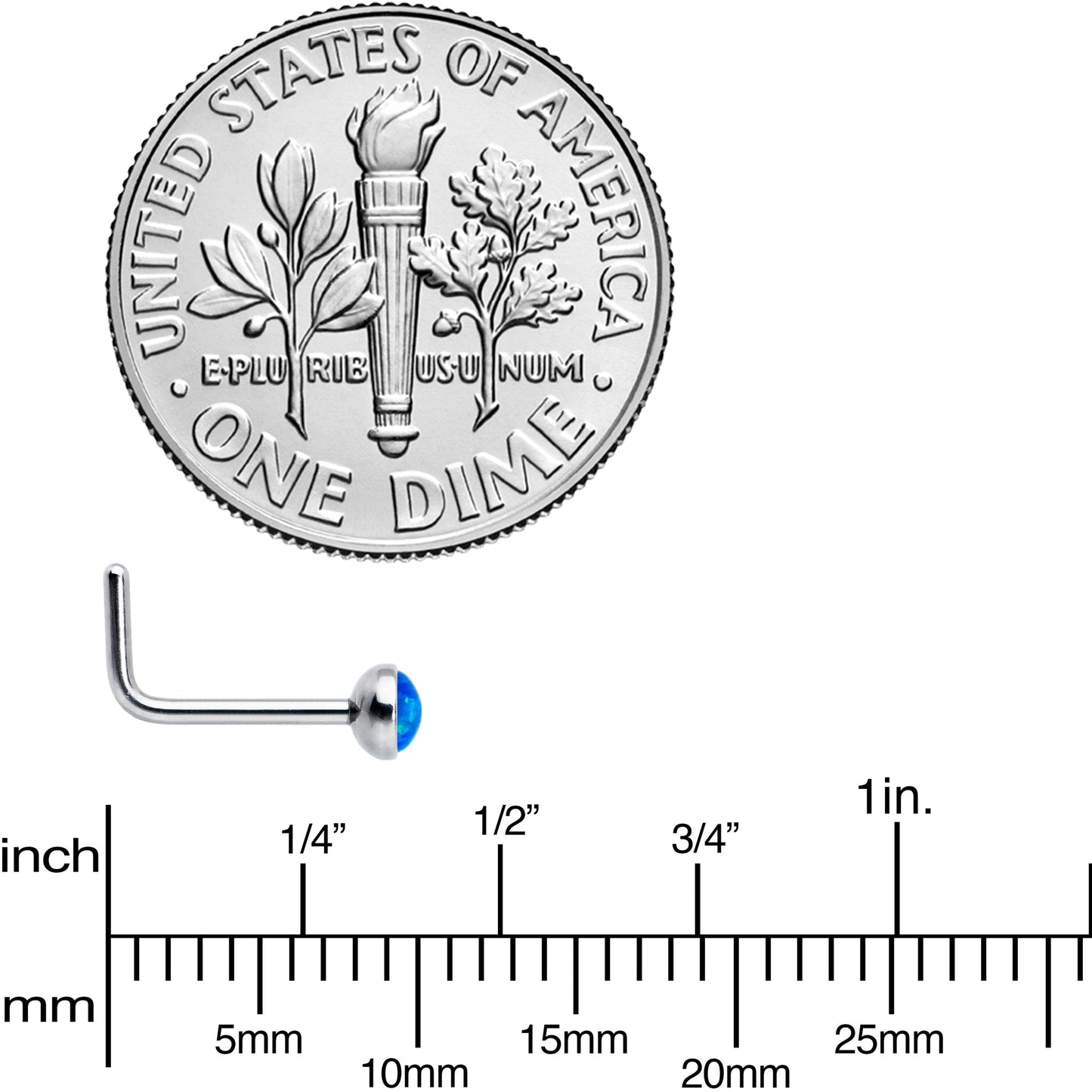 20G 2mm Blue Synthetic Opal L-Shaped Nose Ring