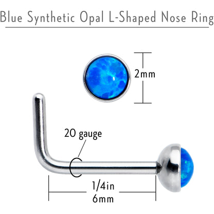 20G 2mm Blue Synthetic Opal L-Shaped Nose Ring
