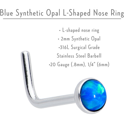 20G 2mm Blue Synthetic Opal L-Shaped Nose Ring