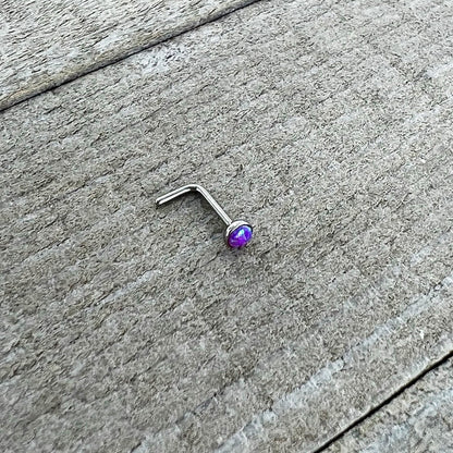 20G 2mm Purple Synthetic Opal L-Shaped Nose Ring