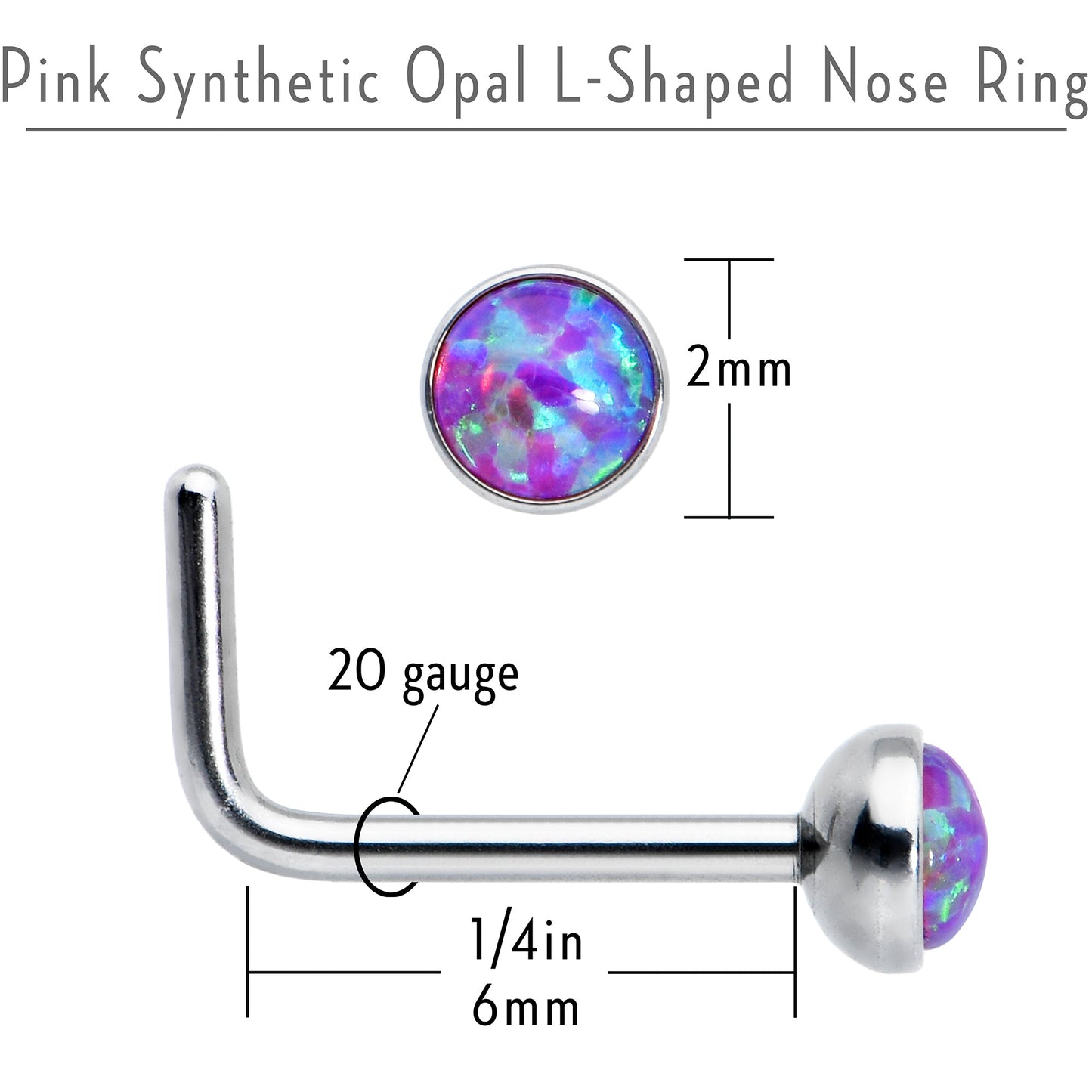 20G 2mm Purple Synthetic Opal L-Shaped Nose Ring