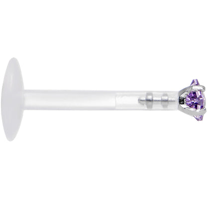 16G 3/8 925 Sterling Silver PTFE Purple 2mm CZ Labret Monroe
