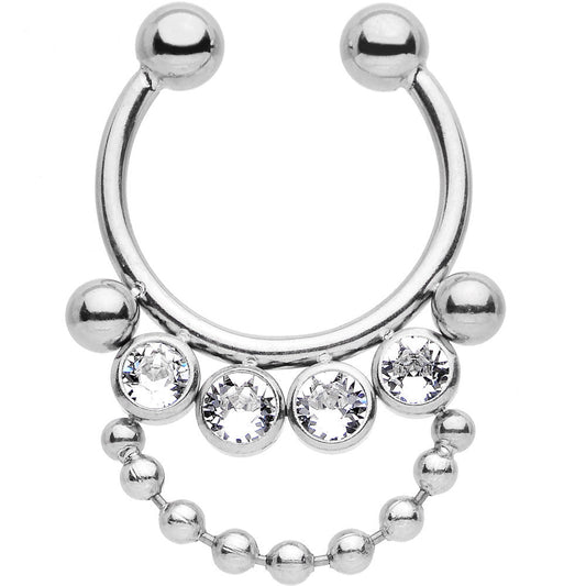 Clear CZ Dangle Bead Fake It Non-Pierced Clip On Fake Septum Ring