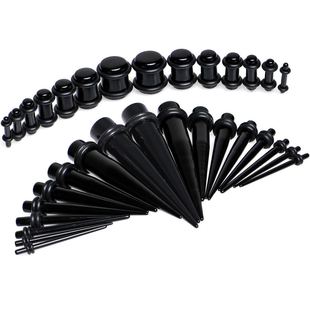Black Acrylic Taper Plug Kit - 32 Piece 14 to 00G Ear Stretchers