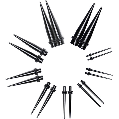 Black Acrylic Taper Plug Kit - 32 Piece 14 to 00G Ear Stretchers