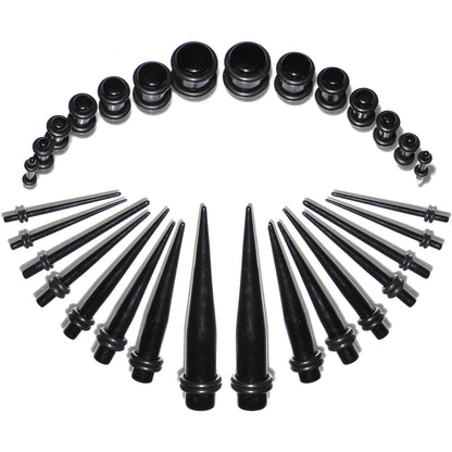 Black Acrylic Taper Plug Kit - 32 Piece 14 to 00G Ear Stretchers