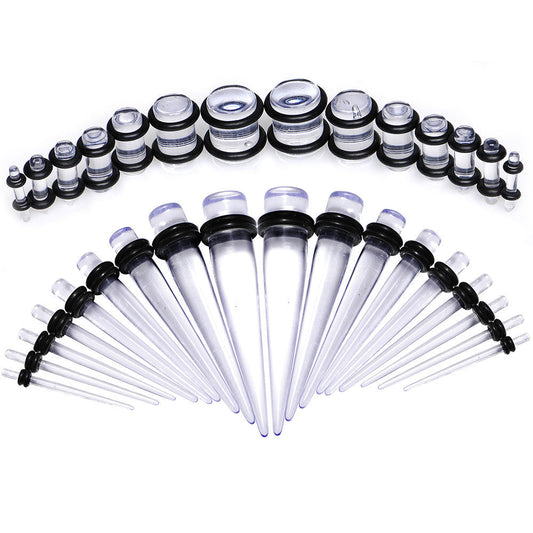 Clear Acrylic Taper Plug Kit - 32 Piece 14 to 00G Ear Stretchers