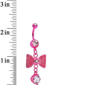 Clear Gem Pink IP Steel Bow Dangle Belly Ring