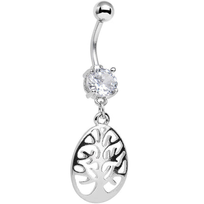 Clear Gem Teardrop Tree Silhouette Dangle Belly Ring