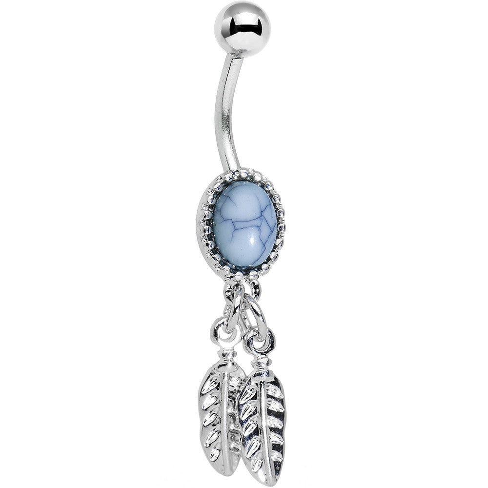 Light Blue Santa Fe Double Feather Dangle Belly Ring