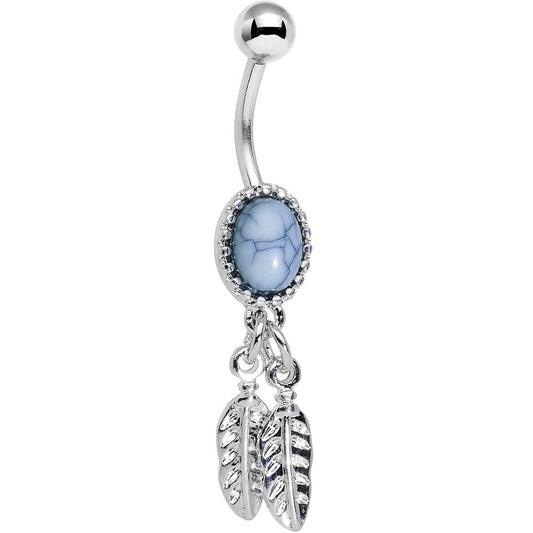 Light Blue Santa Fe Double Feather Dangle Belly Ring