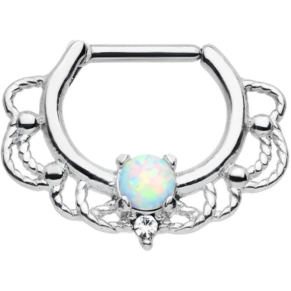 16G Clear Iridescent Imitation Opal Rope Accent Septum Clicker