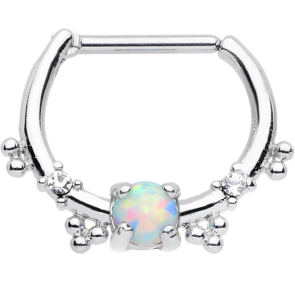 16G Clear Gem Iridescent Imitation Opal Simple Septum Clicker