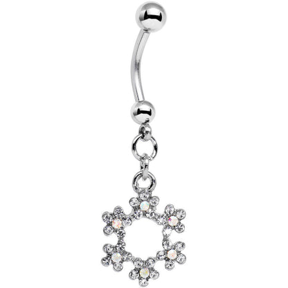 Clear and Aurora Decorated Snowflake Dangle Belly Ring