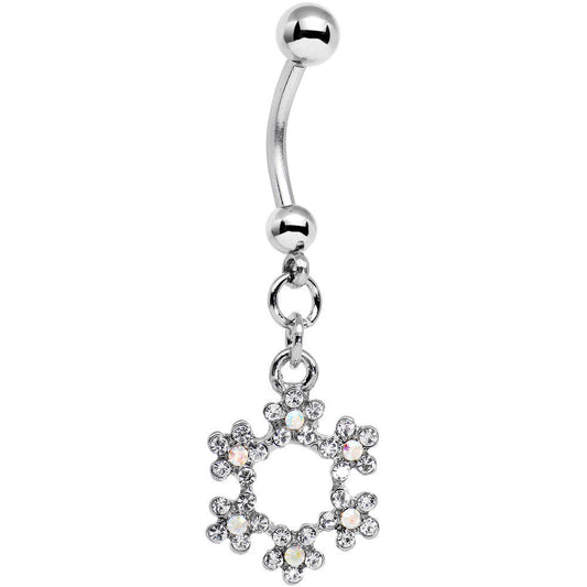 Clear and Aurora Decorated Snowflake Dangle Belly Ring