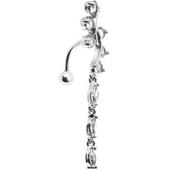 Clear Gem Swirl Teardrop Top Mount Dangle Belly Ring