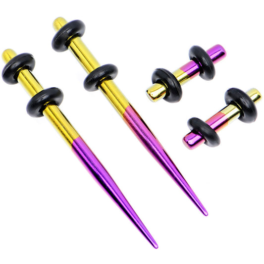 10G Yellow and Purple Titanium IP Steel Taper Plug Set