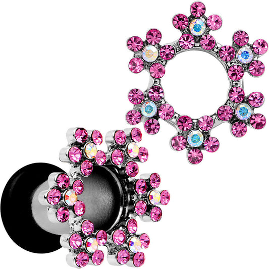 4G Pink and Aurora Gem Snowflake Steel Tunnel Plug Set