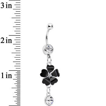Clear Czech Stone Black Petals Flower of Love Dangle Belly Ring