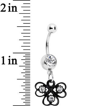 Clear Czech Stone Black Swirl Trio of Love Dangle Belly Ring