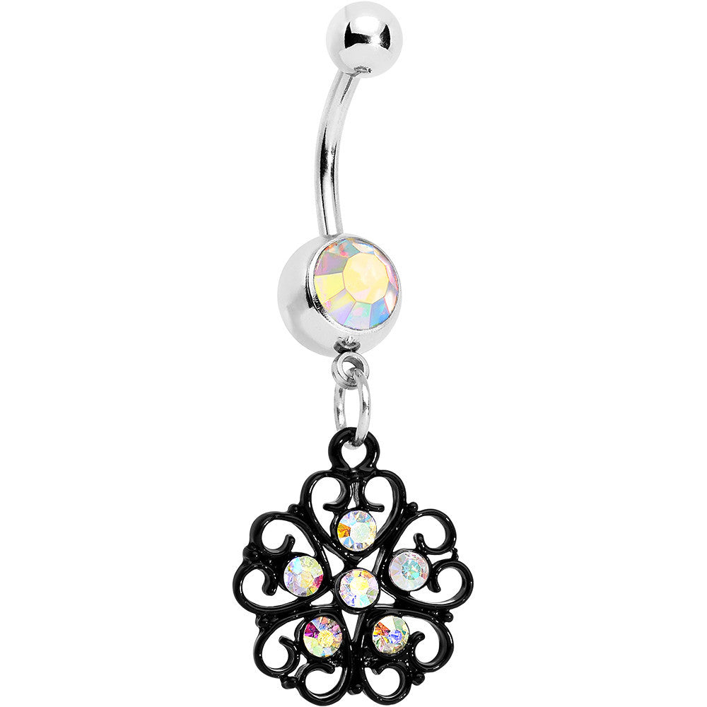 Aurora Czech Stone Black Quinate Romance Dangle Belly Ring