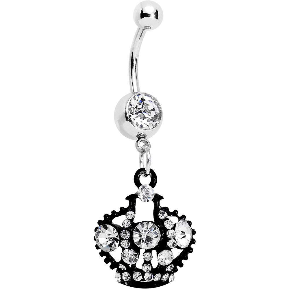 Clear Czech Stone Black Versailles Queen Crown Dangle Belly Ring