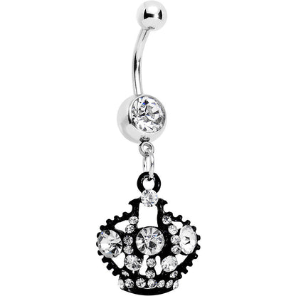 Clear Czech Stone Black Versailles Queen Crown Dangle Belly Ring