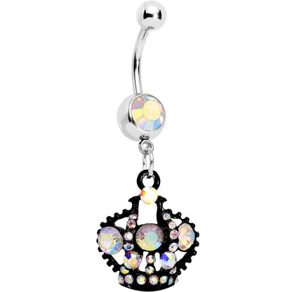 Aurora Czech Stone Black Versailles Queen Crown Dangle Belly Ring