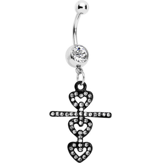 Clear Czech Stone Black Snowman of Love Dangle Belly Ring