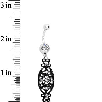 Clear Czech Stone Black Victorian Design Dangle Belly Ring