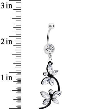 Clear Czech Stone Black Double Dragonfly Dangle Belly Ring
