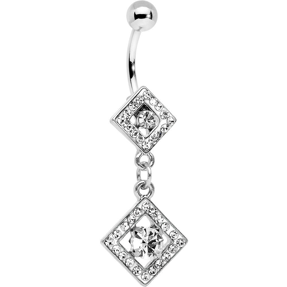 Clear Gem I'm a Square and I Don't Care Bottom Mount Dangle Belly Ring