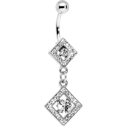 Clear Gem I'm a Square and I Don't Care Bottom Mount Dangle Belly Ring