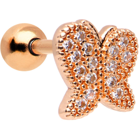 16G 1/4 Rose Gold Anodized Clear CZ Butterfly Cartilage Earring